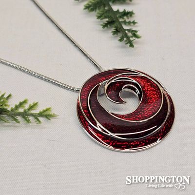 Necklace - Red Koru Rhodium Pendant