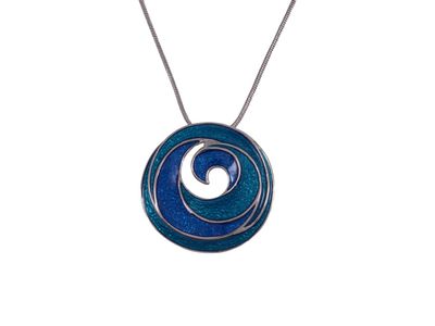 Necklace - Blue Koru Rhodium Pendant