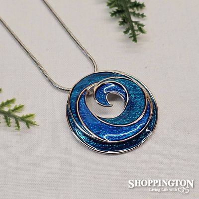 Necklace - Blue Koru Rhodium Pendant