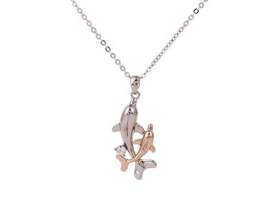 Necklace - Rose Gold Double Dolphin Rhodium