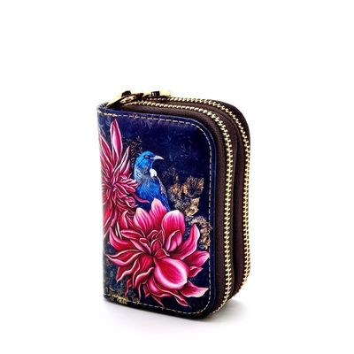 Leather NZ Print Card Wallet NZ -  Tui In Dahlia&#039;s - Anita Madhav