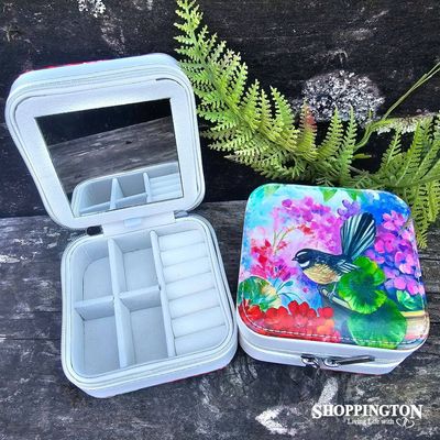 Leather NZ Print Jewellery Box - Fantail Floral