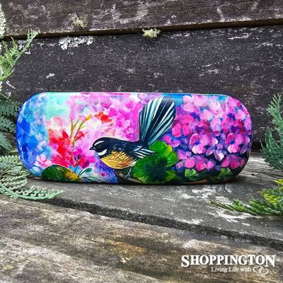 Leather NZ Print Glasses Case - Fantail Floral