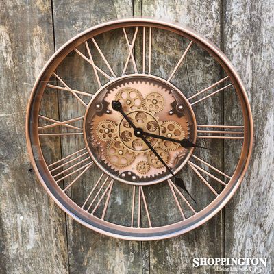 Copper Moving Gears Clock With Glass Face 55cm