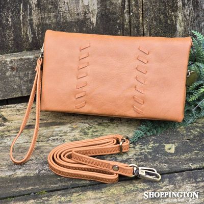 Black Caviar Sky Crossbody Wallet - Tan