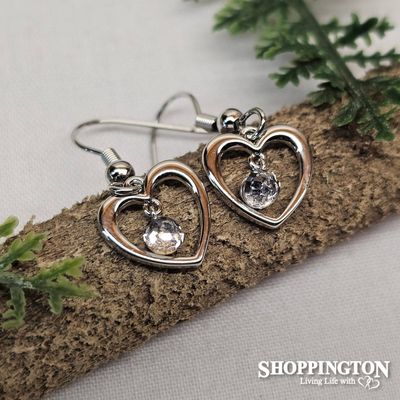 Earrings - Heart with Swarovski crystal ball