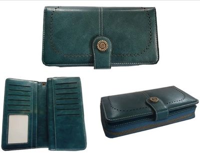 Wallet - Vintage Style Leather Look - Peacock Blue