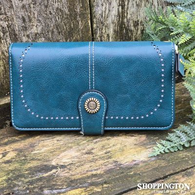 Wallet - Vintage Style Leather Look - Peacock Blue