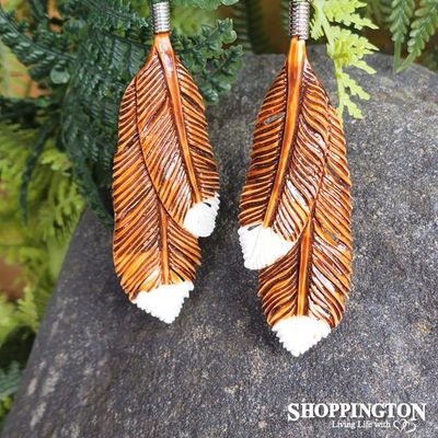 Bone Carving Earrings - Huia Feather