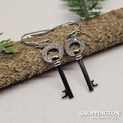 Earrings - Diamante Heart Key