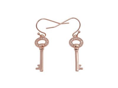 Earrings - Diamante Rose Gold Heart Key