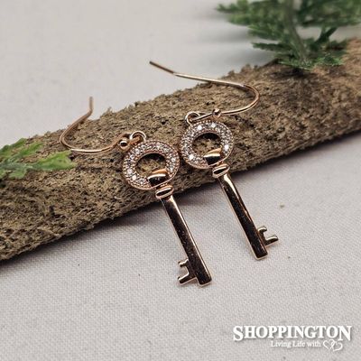 Earrings - Diamante Rose Gold Heart Key