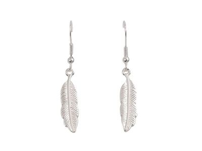 Feather White Silver Earrings