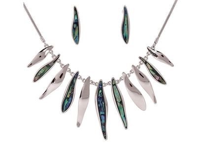 Necklace - Paua and Silver Drops Set