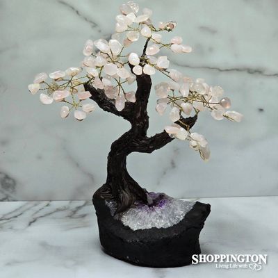 Crystal Gemstone Tree - Rose Quartz 30cm Amethyst Base
