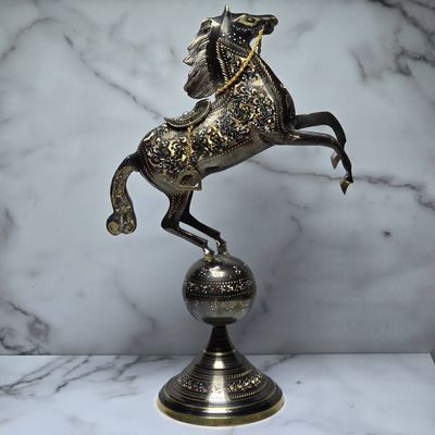 Brass Handcarfted Dancing Horse on Ball