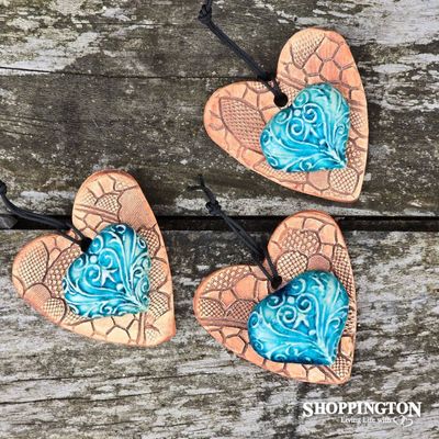 100% NZ Made Pottery /Turquoise Filigree Heart Small