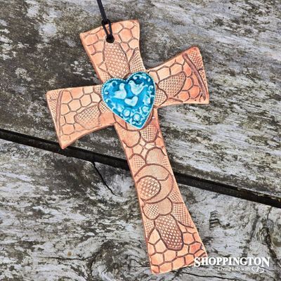 100% NZ Made Pottery / Turquoise Bird Heart Cross