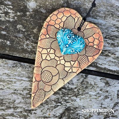 100% NZ Made Pottery / Turquoise Filigree Heart