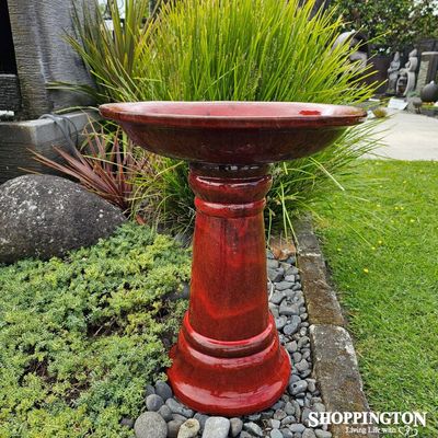 Ceramic Bird Bath - Red