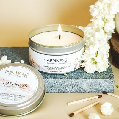 Happiness Jasmine with Citrine Crystal Energy Candle 80gm