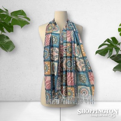 Scarf - Pashmina Feel Patchwork Teal