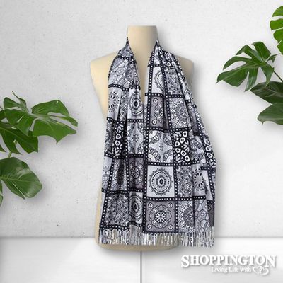 Scarf - Pashmina Feel Patchwork Grey