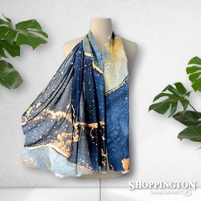 Scarf - Blue Gold Metallic Splatter