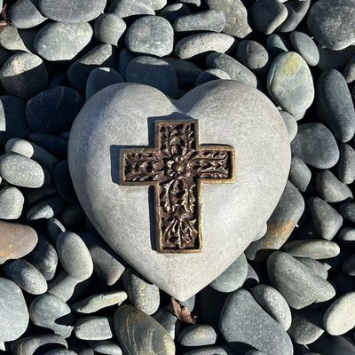 Collectable Heart - Grey with Bronze Cross