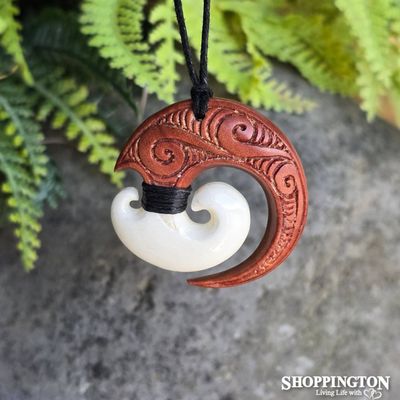 Bone and Wood Carved Koru Necklace