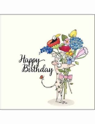 Gift Tag - Happy Birthday Mouse &amp; Flowers