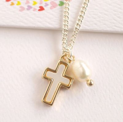 Lauren Hinkley Necklace - Mother of Pearl Cross Necklace with Fresh Water Pearl