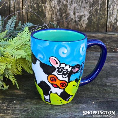 NZ Made Hand Painted -Teal Cow Blokes Mug