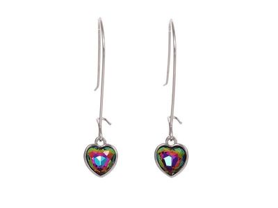 Earrings - Long Hook Coloured Glass Heart