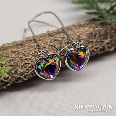 Earrings - Long Hook Coloured Glass Heart