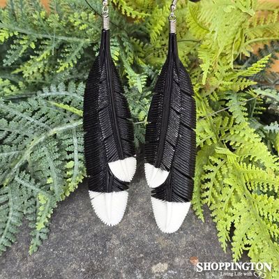 Bone Black Feathered Earrings 80mm