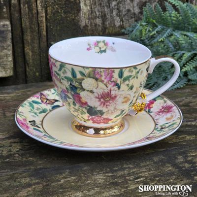 Floral Garden - Cream Tea Cup &amp; Saucer Set