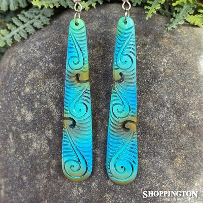 Bone Carved Koru Earrings - Painted