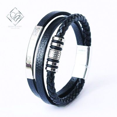 Men&#039;s Leather Bracelet with ID Plate