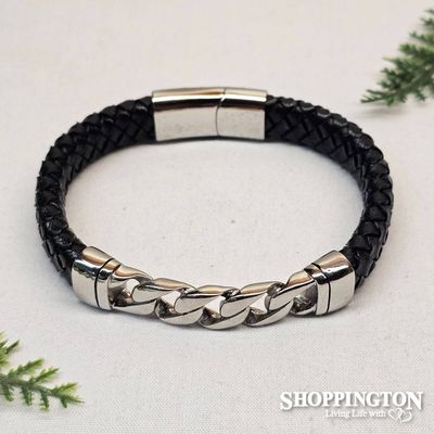 Bracelet - Leather Stainless Steel Box Twist