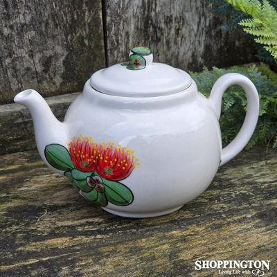 NZ Made Hand Painted - Tea Pot Pohutukawa