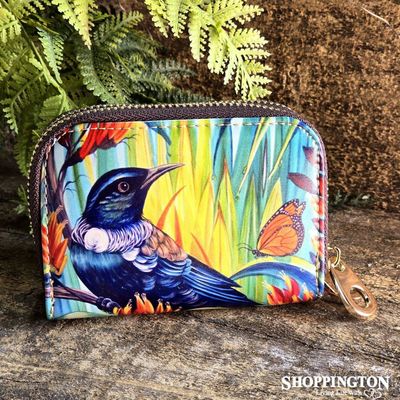 Leather NZ Print Card Wallet ND - Tui - Irene Velman