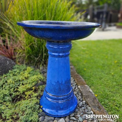 Ceramic Bird Bath - Blue