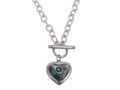 Necklace - Paua Heart Fob Stainless Steel