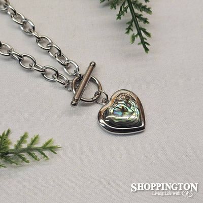 Necklace - Paua Heart Fob Stainless Steel