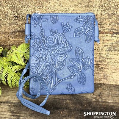 Handbag - Hibiscus Embossed Phone Bag / Navy