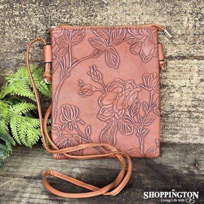 Handbag - Hibiscus Embossed Phone Bag / Caramel