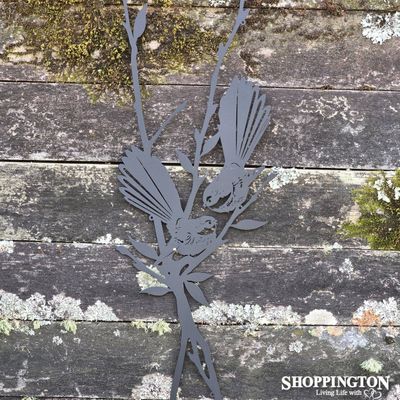 Metal Kiwiana Wall Art / Fantail Duo on Branch