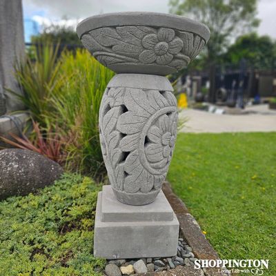 Concrete Bird Bath with Carving