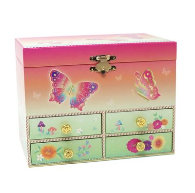 Pink Poppy - Pink Butterfly Music Jewellery Box